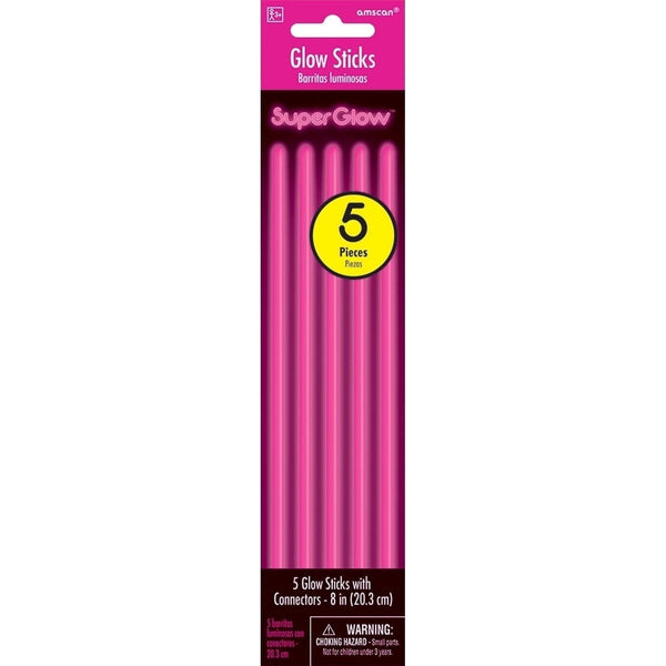 8" Pink Glow Sticks, 5 Count