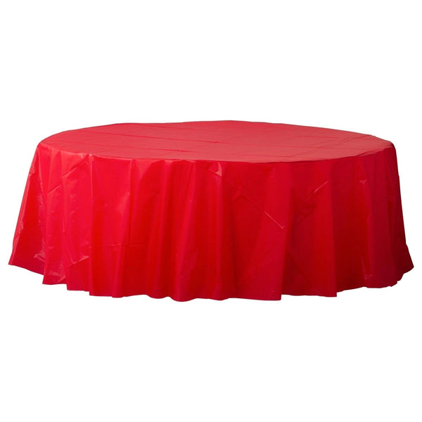 84" Round Plastic Table Cover - Apple Red