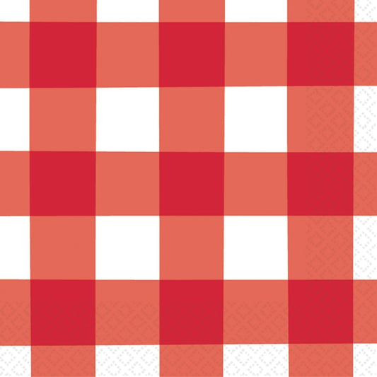 American Summer Red Gingham Beverage Napkins
