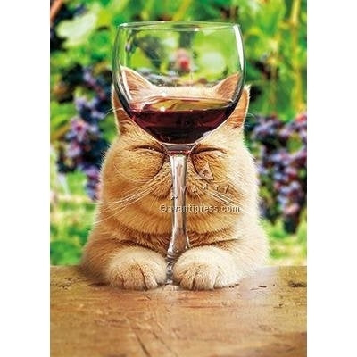 Avanti Cat With Glass Of Red Wine Birthday Greeting Card