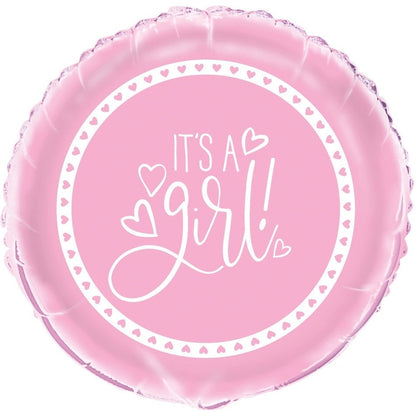 Pink Hearts Baby Shower Round Foil Balloon 18", Packaged