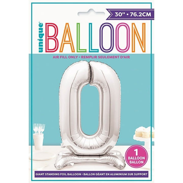 Silver Number Shaped Standing Foil Balloon 30" 0