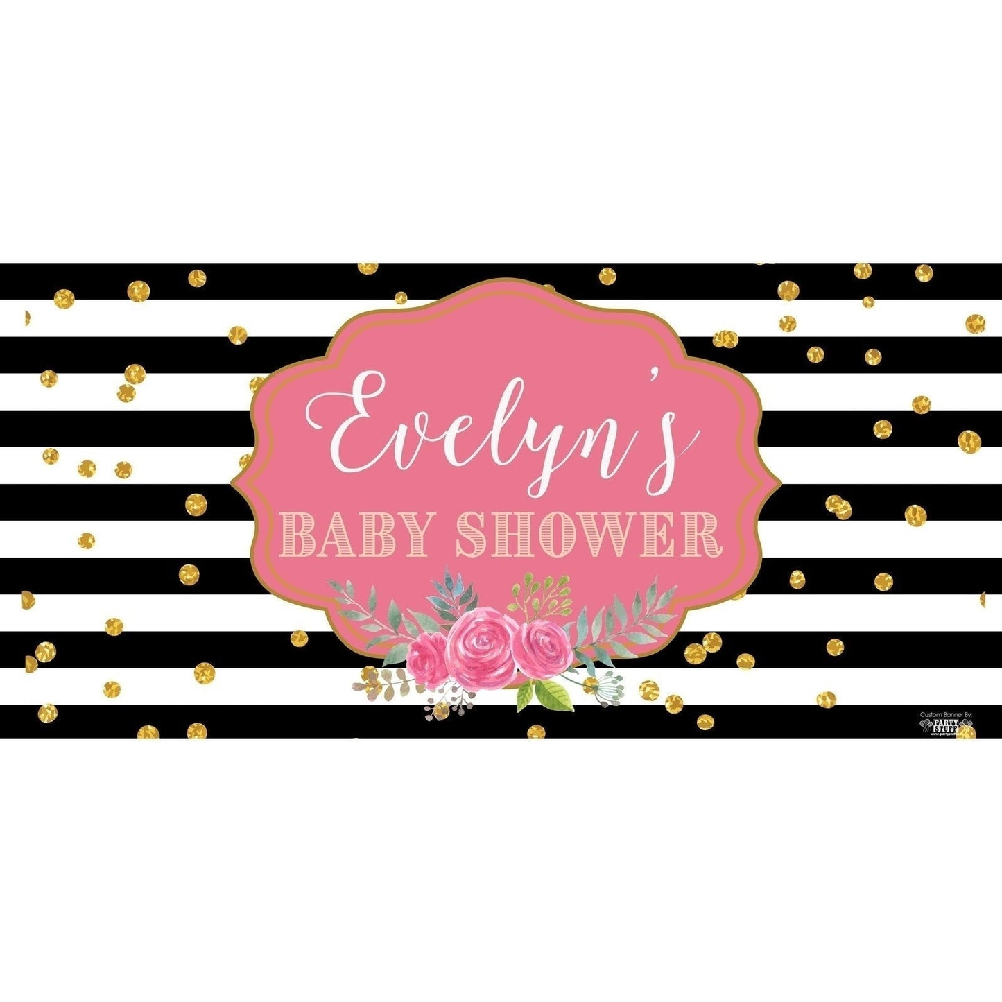 Banner - Custom Deluxe Baby Shower B&W Stripes & Pink