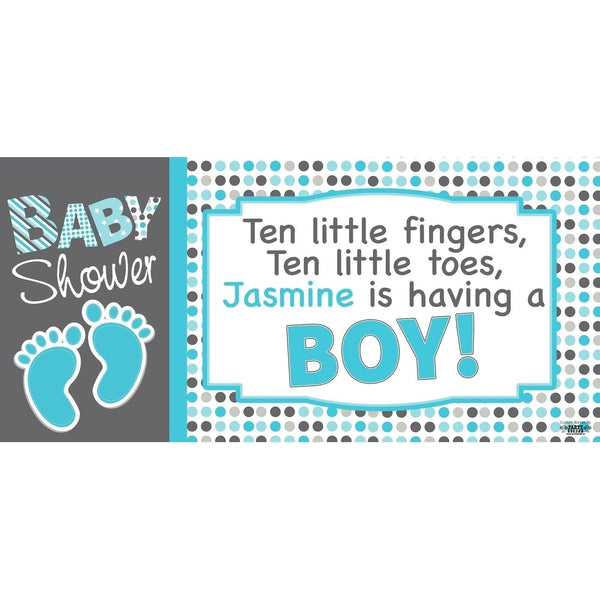 Banner - Custom Deluxe Baby Shower Blue & Grey Dots