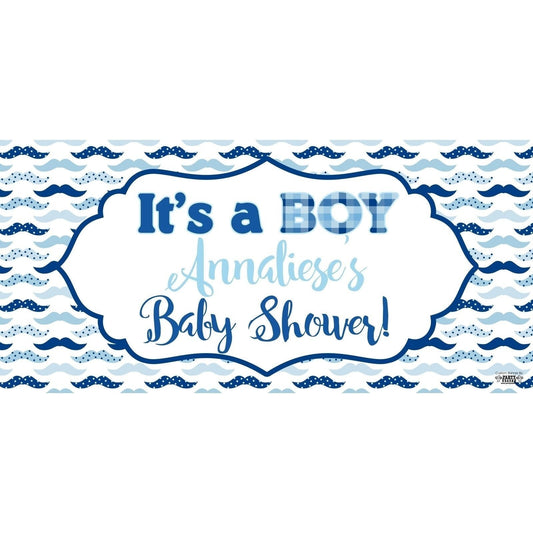 Banner - Custom Deluxe Baby Shower Blue Mustaches