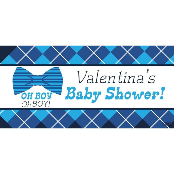 Banner - Custom Deluxe Baby Shower Blue Plaid & Bow Tie