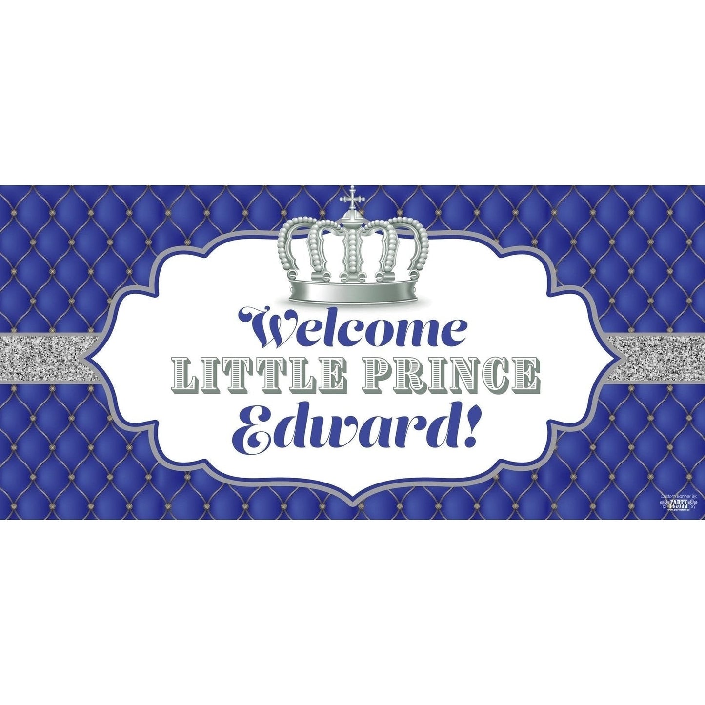 Banner - Custom Deluxe Baby Shower Blue & Silver Crown