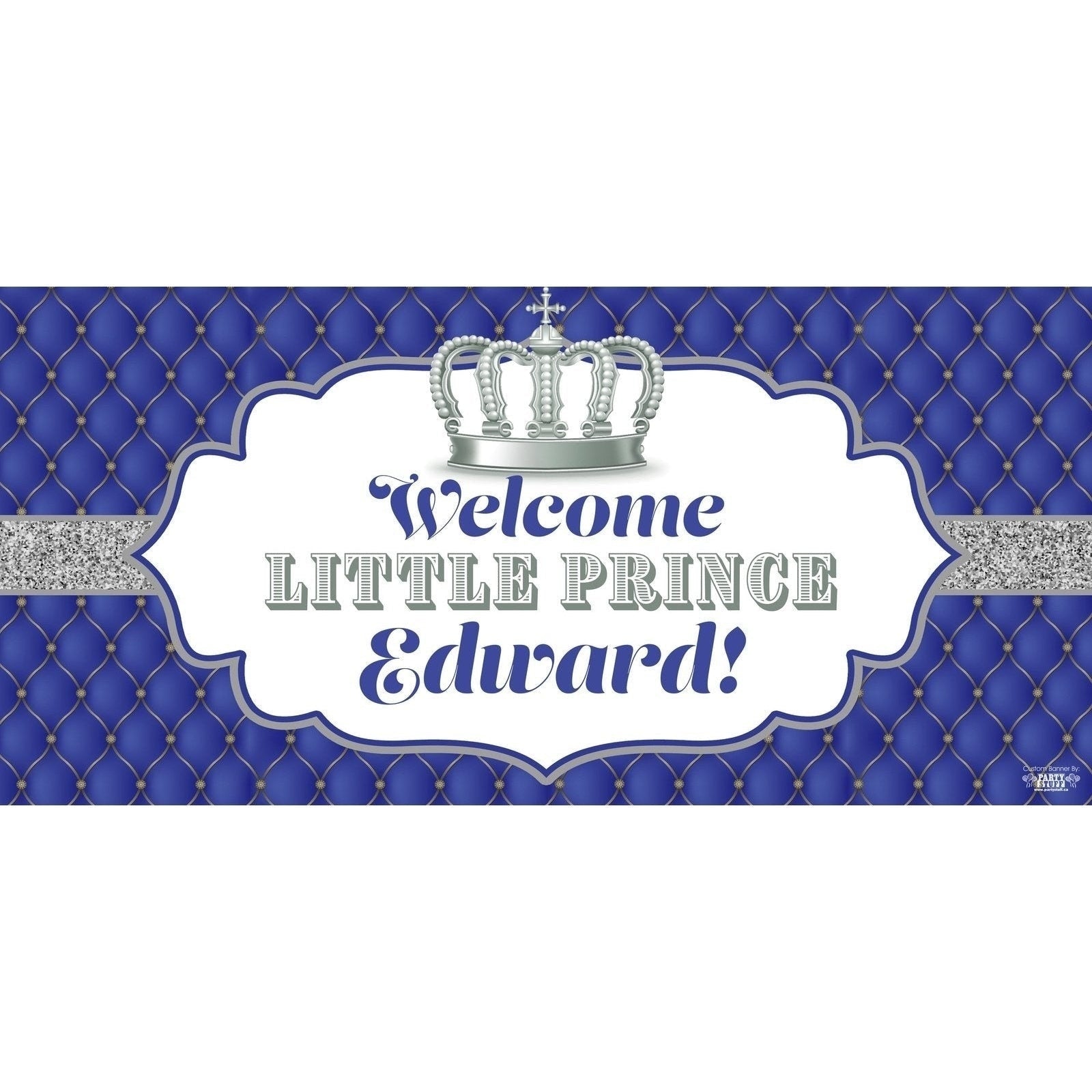 Banner - Custom Deluxe Baby Shower Blue & Silver Crown