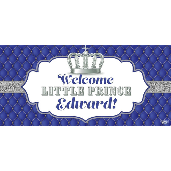 Banner - Custom Deluxe Baby Shower Blue & Silver Crown