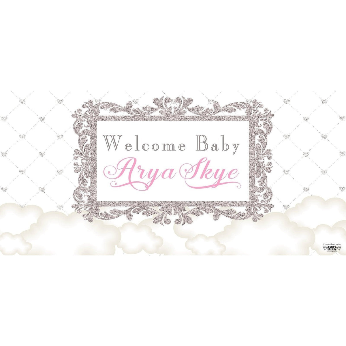 Banner - Custom Deluxe Baby Shower Clouds & Silver Sparkle