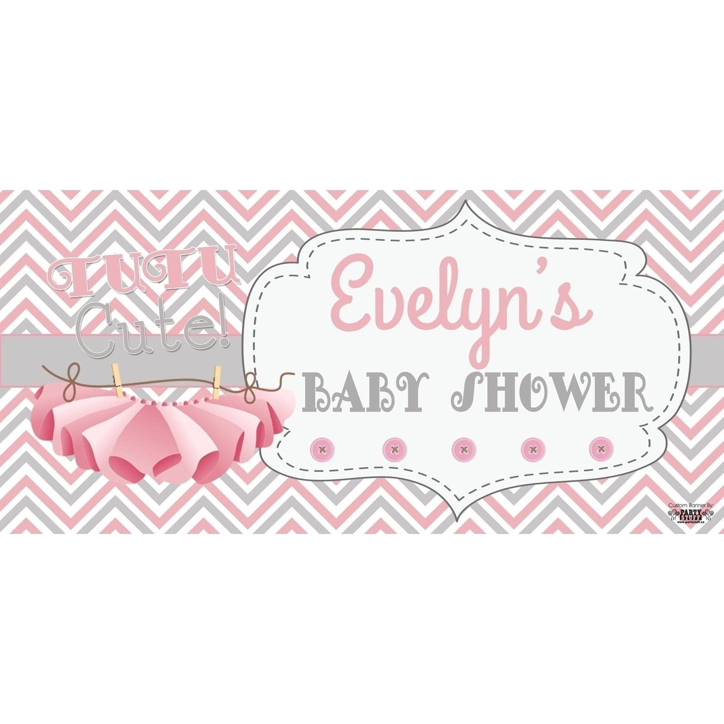 Banner - Custom Deluxe Baby Shower Grey & Pink Zig Zag