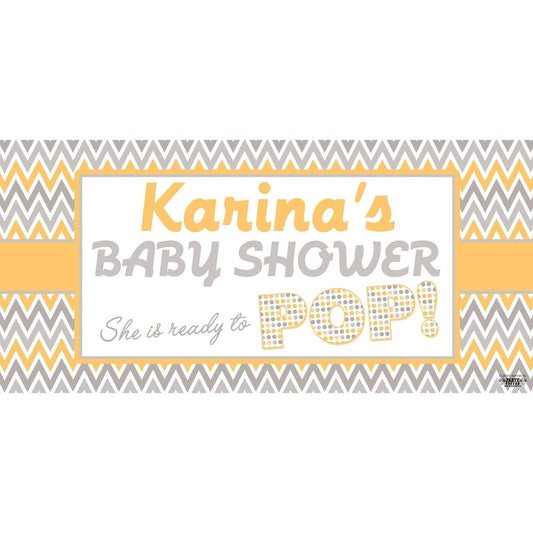 Banner - Custom Deluxe Baby Shower Grey & Yellow Zig Zag