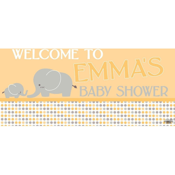 Banner - Custom Deluxe Baby Shower Orange Dots & Elephant