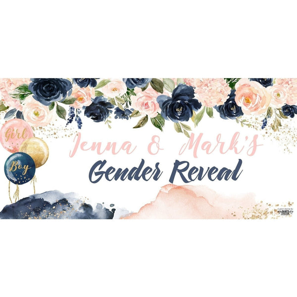 Banner - Custom Deluxe Baby Shower Pink & Blue Flowers