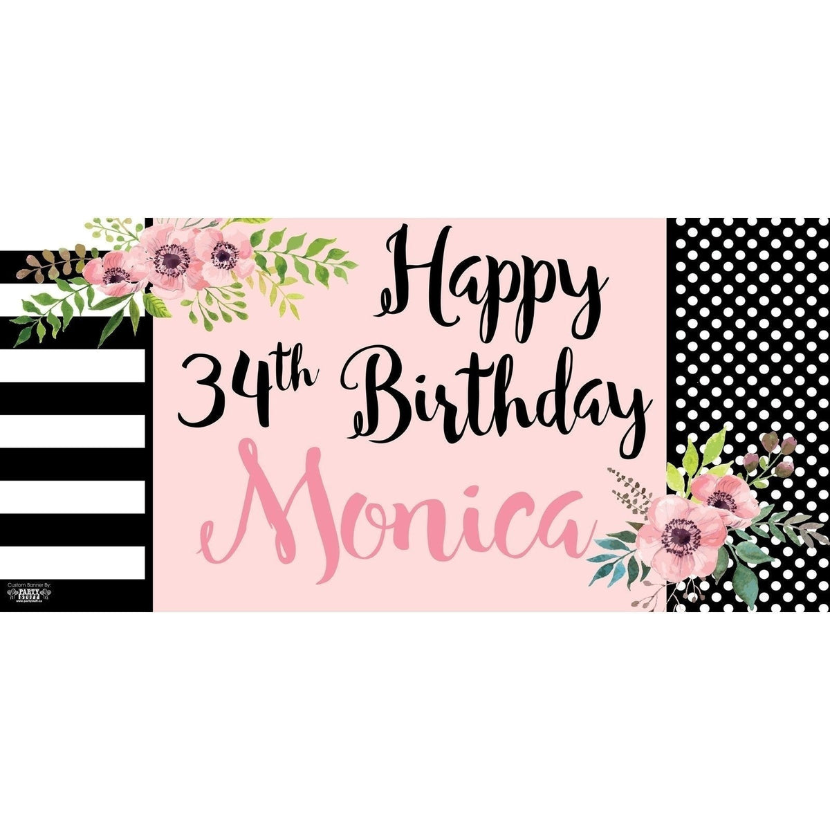 Banner - Custom Deluxe Birthday B&W & Pink Flowers