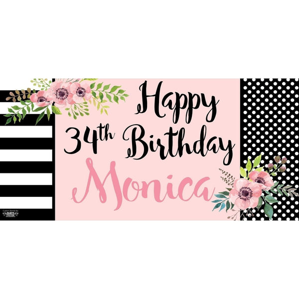 Banner - Custom Deluxe Birthday B&W & Pink Flowers