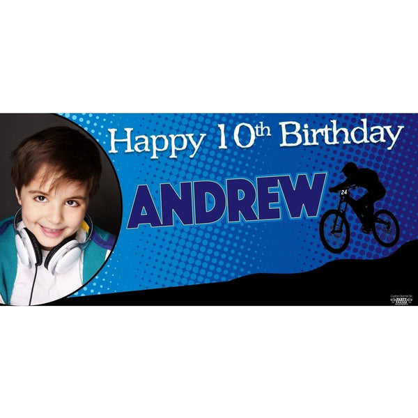 Banner - Custom Deluxe Birthday Blue Bike With PiCounture