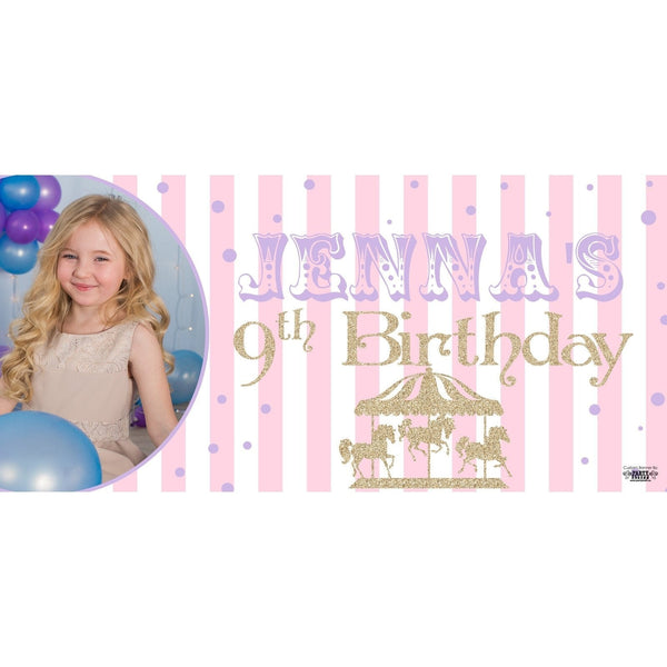 Banner - Custom Deluxe Birthday Gold Merry Go Round With PiCounture