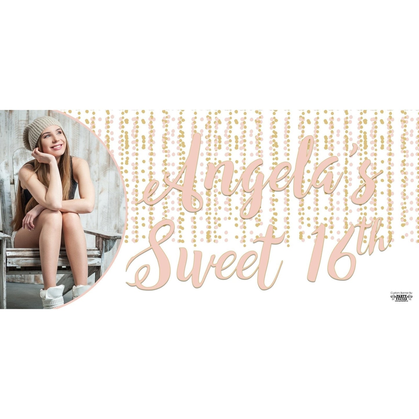 Banner - Custom Deluxe Birthday Gold & Pink Dots With PiCounture