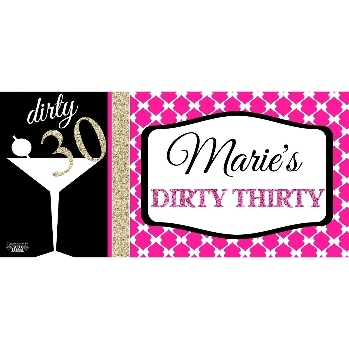 Banner - Custom Deluxe Birthday Gold Sparkle & Wine Glass