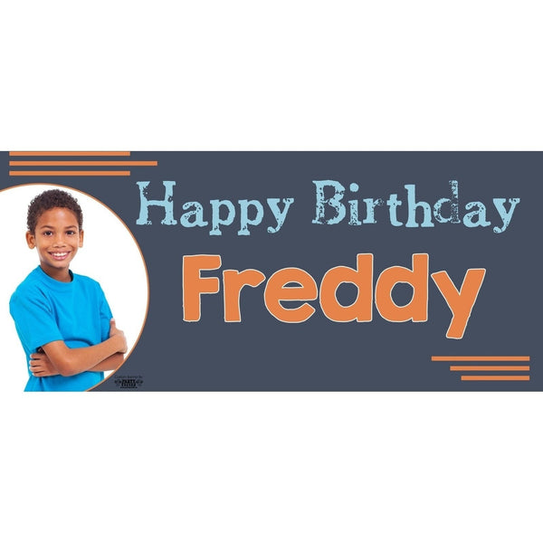 Banner - Custom Deluxe Birthday Orange Stripe With PiCounture