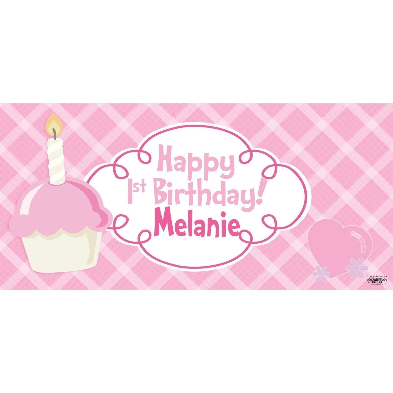 Banner - Custom Deluxe Birthday Pink Cupcake & Heart