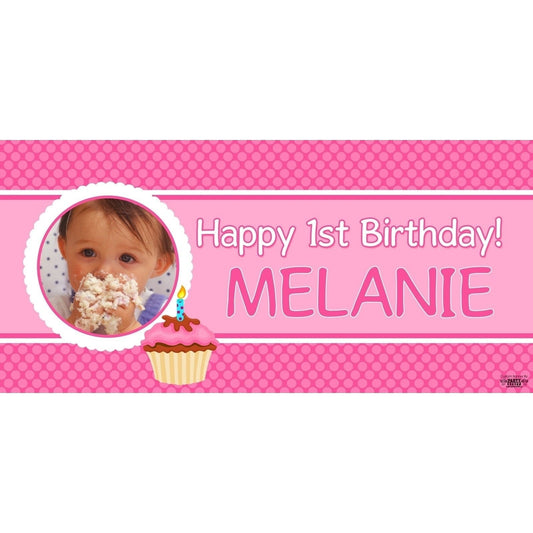 Banner - Custom Deluxe Birthday Pink Dots With PiCounture