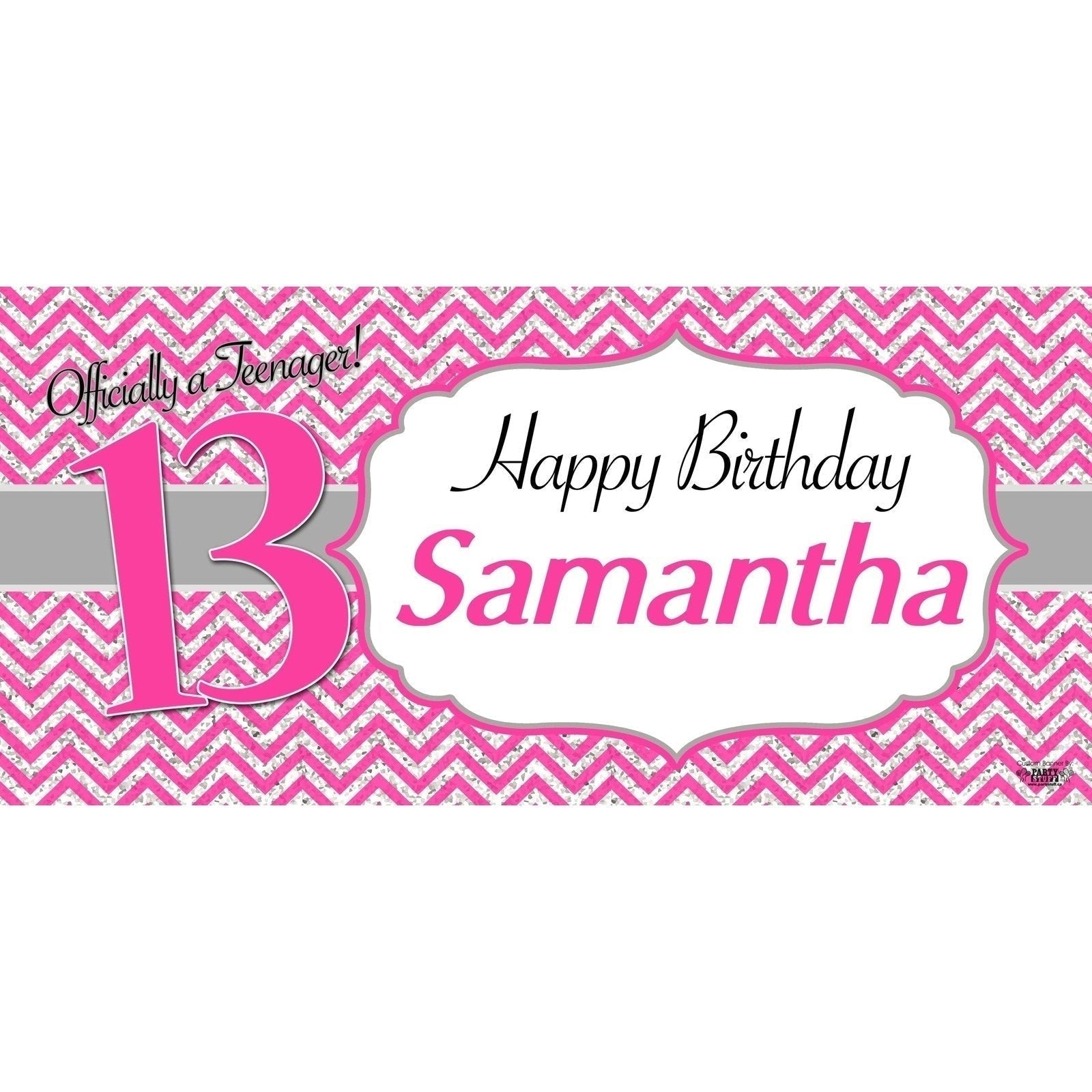 Banner - Custom Deluxe Birthday Pink & Silver Zig Zag