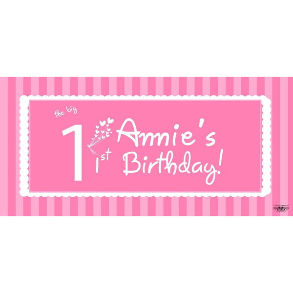 Banner - Custom Deluxe Birthday Pink Stripes