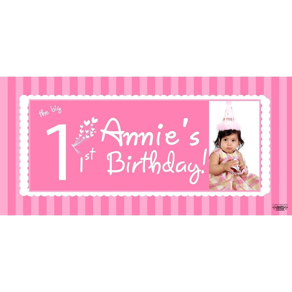 Banner - Custom Deluxe Birthday Pink Stripes With PiCounture