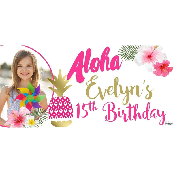Banner - Custom Deluxe Birthday Pink & White Flowers With PiCounture
