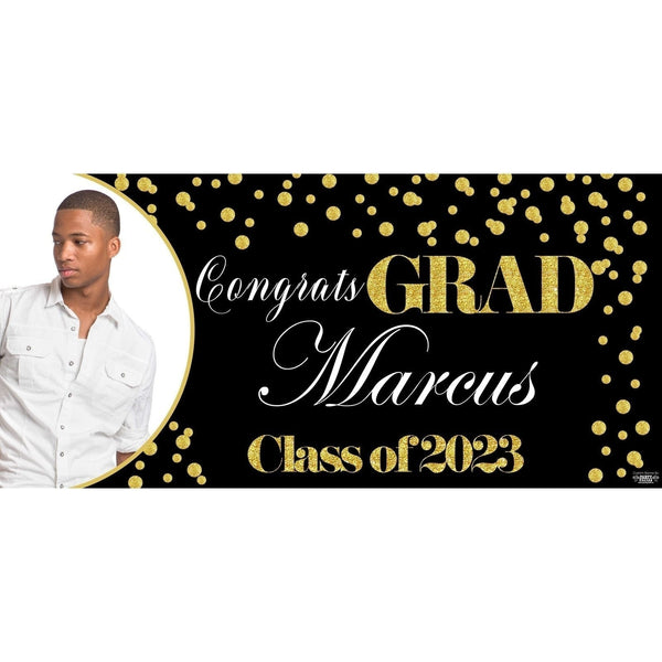 Banner - Custom Deluxe Grad Black Back Gold Glitz With PiCounture