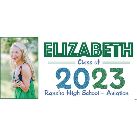 Banner - Custom Deluxe Grad White Back Green/Blue Glitz With PiCounture