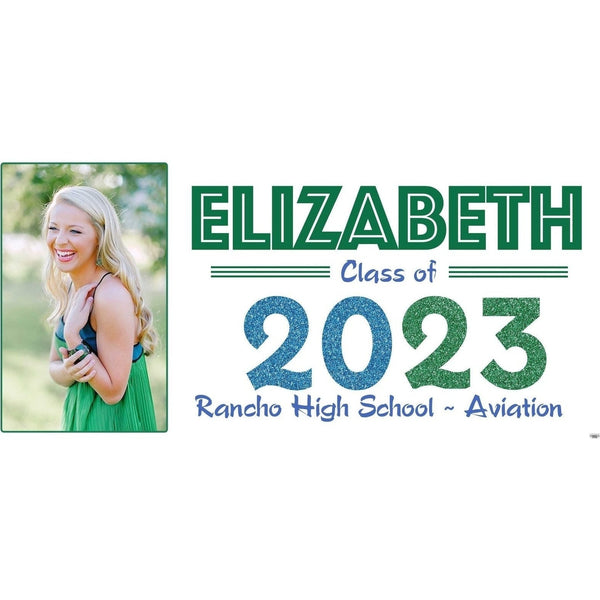 Banner - Custom Deluxe Grad White Back Green/Blue Glitz With PiCounture