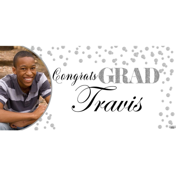 Banner - Custom Deluxe Grad White Back Silver Glitz With PiCounture