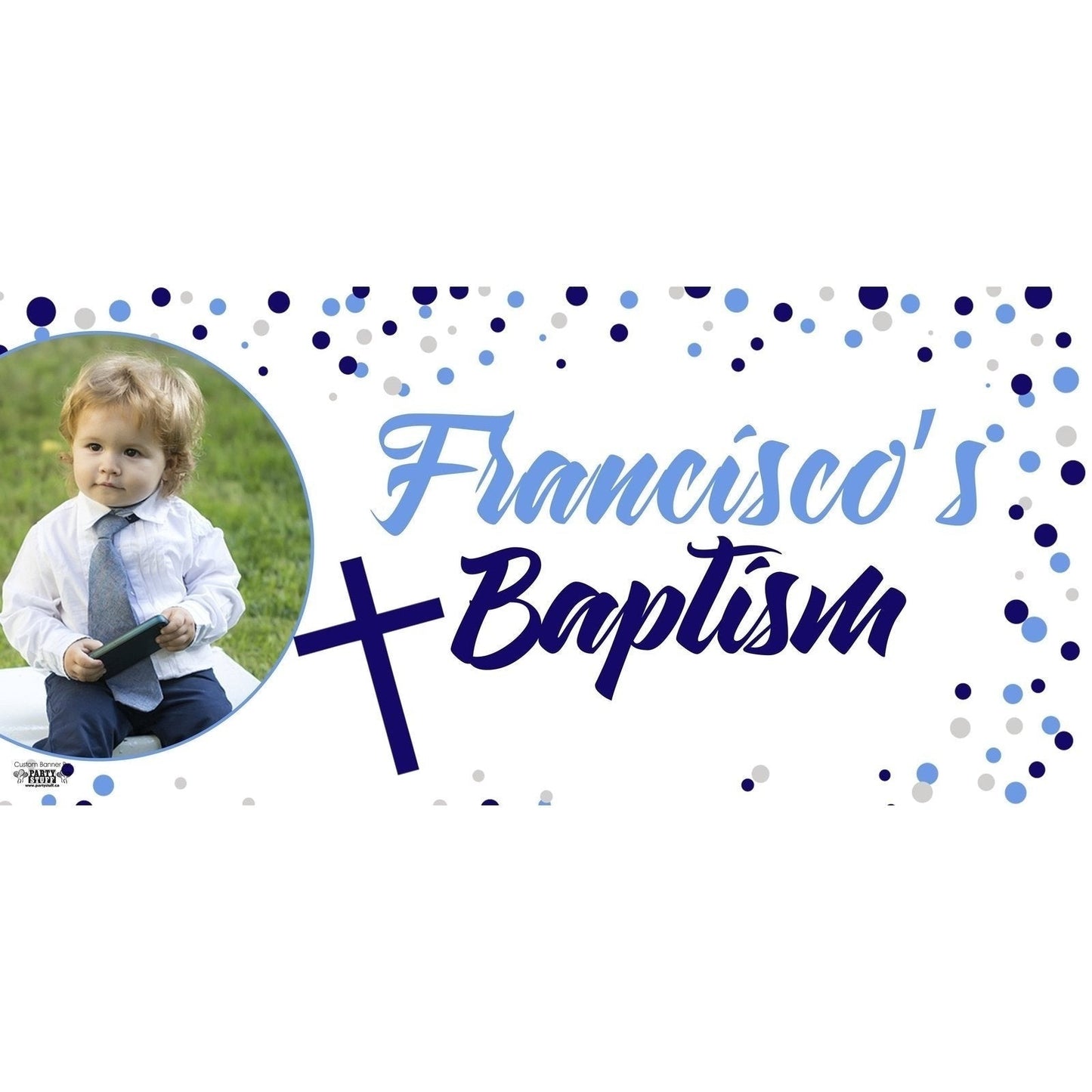 Banner - Custom Deluxe Religious Blue & Grey Dots With PiCounture