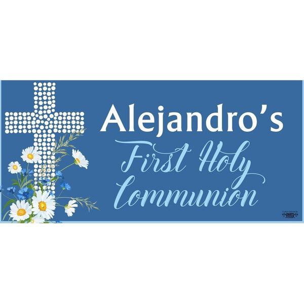 Banner - Custom Deluxe Religious Blue & White Flowers