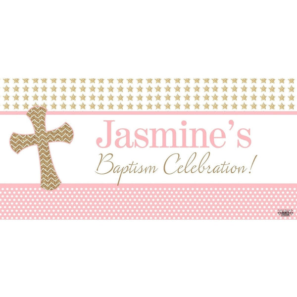 Banner - Custom Deluxe Religious Gold Stars & Pink