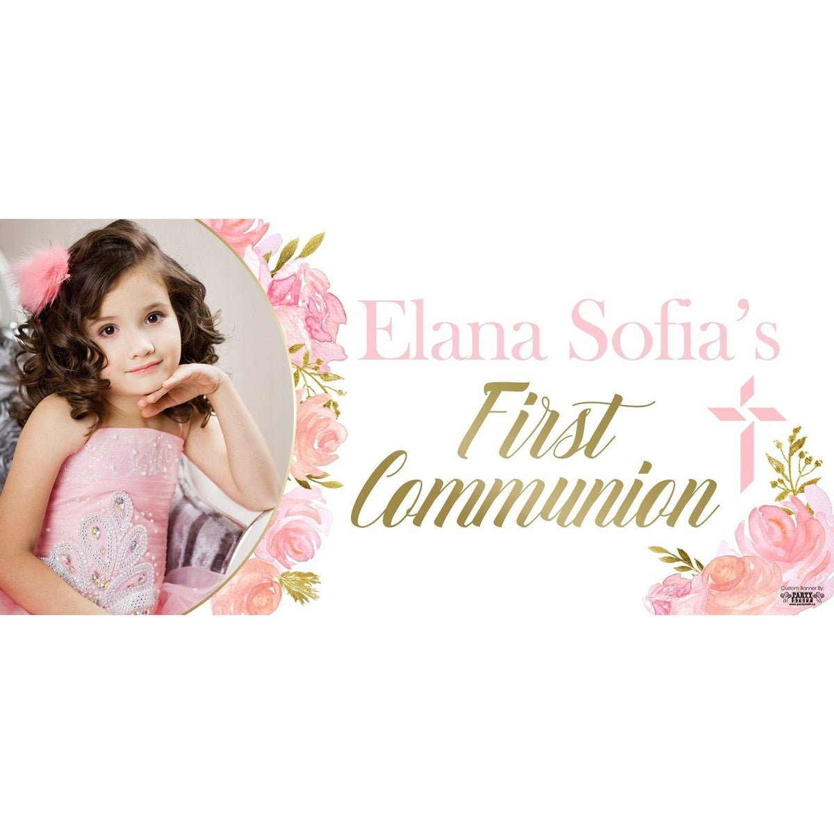 Banner - Custom Deluxe Religious Pink Flowers & White With PiCounture