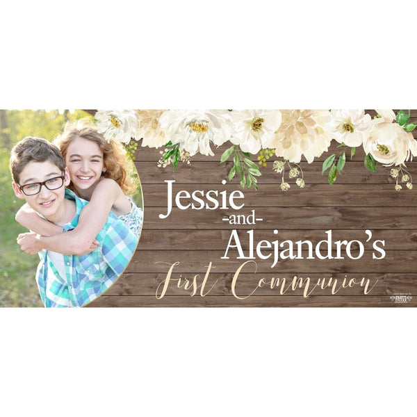 Banner - Custom Deluxe Religious White Flowers & Wood With PiCounture