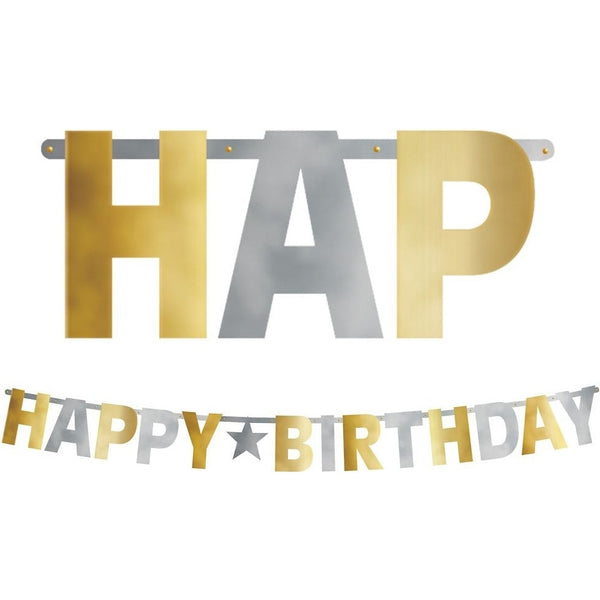 Birthday Accessories Silver & Gold Giant Letter Banner