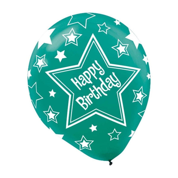 Birthday Star All-Over Print Latex Balloons - Assorted
