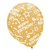Black, Gold & Silver Birthday Confetti All Over Print Latex Balloon Assortment