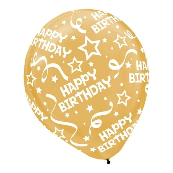 Black, Gold & Silver Birthday Confetti All Over Print Latex Balloon Assortment