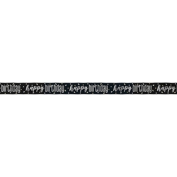 Black & Silver Foil Happy Birthday Banner, 12Ft