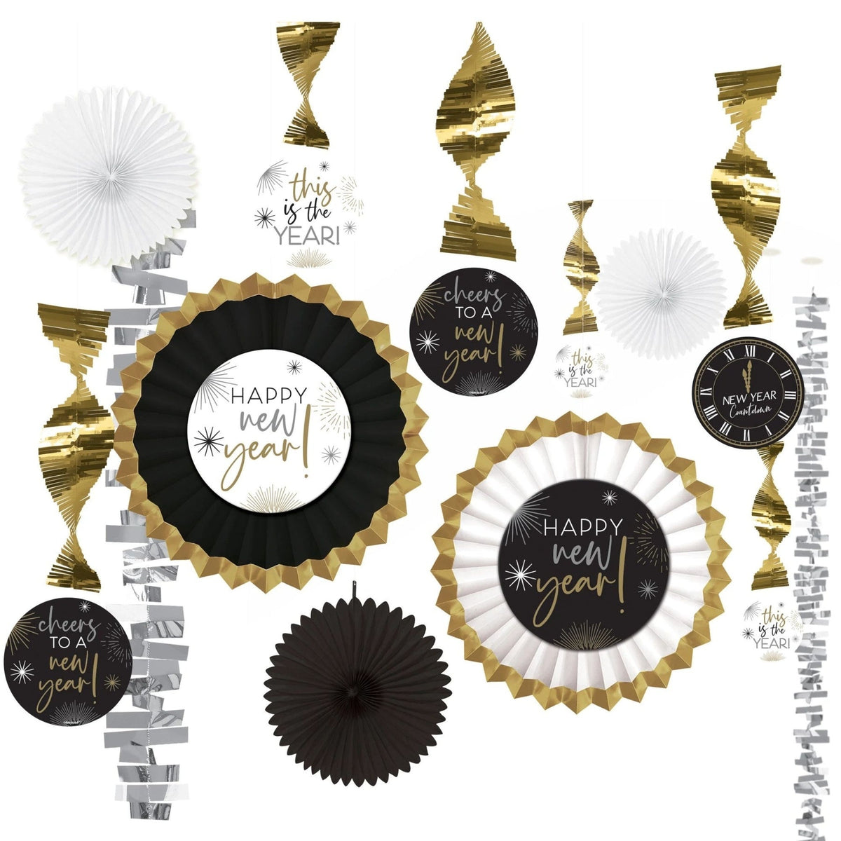 Black, Silver, Gold New Years Paper And Foil Decorating Kit