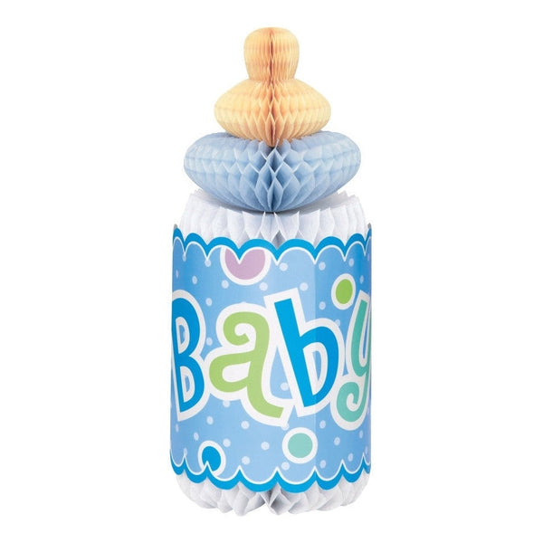 Blue Dots Baby Shower Bottle Shaped Honeycomb Decoration, 12''