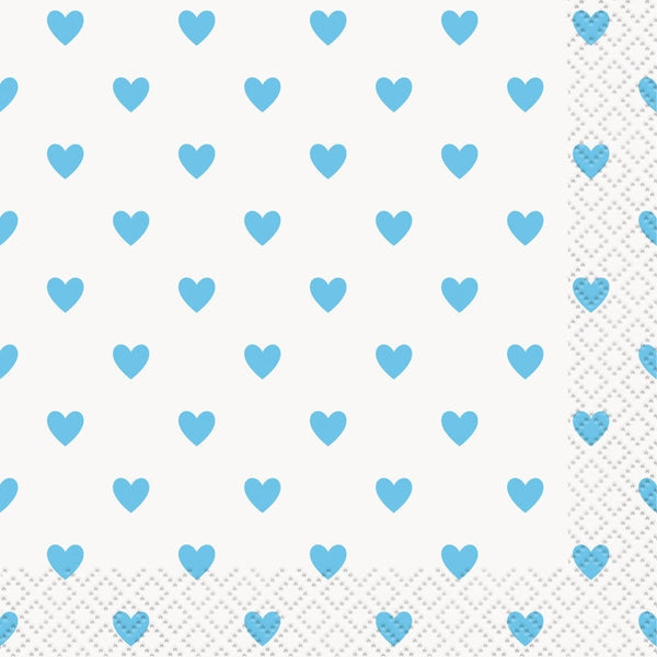 Blue Hearts Baby Shower Beverage Napkins, 16 Count