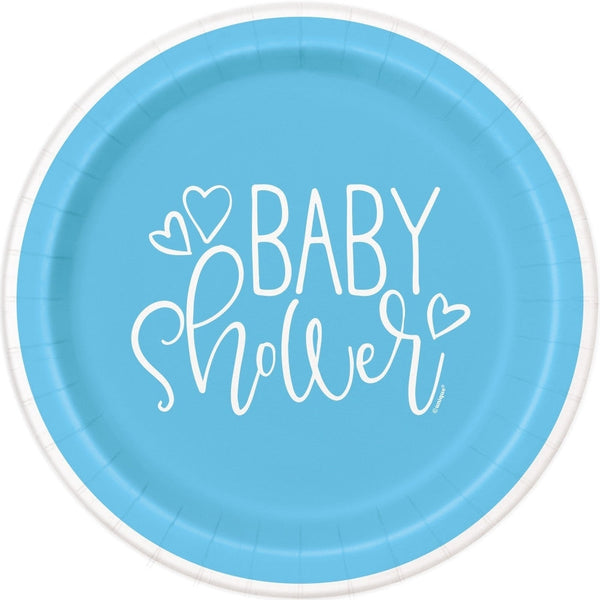 Blue Hearts Baby Shower Round 9" Dinner Plates, 8 Count