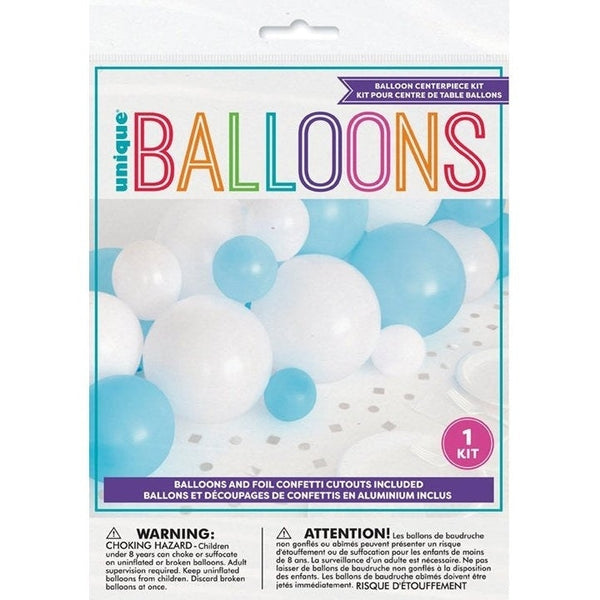 Blue, White & Silver Balloon Garland Table Runner With Foil Confetti Cutouts